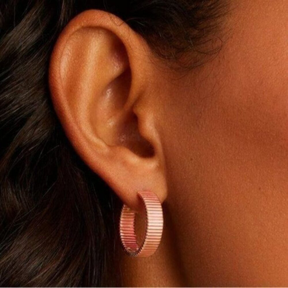 Gorjana Hoop Earrings Catalina Enamel18k Gold Plated Pink Striped - Picture 2 of 15
